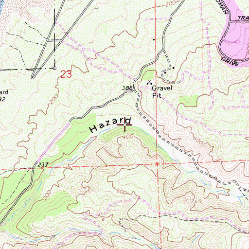 Topographic Map of Upper Hazard Canyon Trail, CA