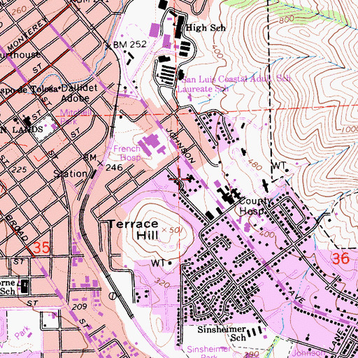 Topographic Map of First Baptist Church, CA