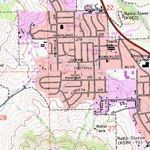 Topographic Map of Foothill Baptist Church, CA