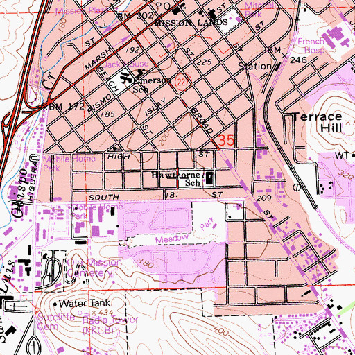 Topographic Map of Hawthorne Park, CA
