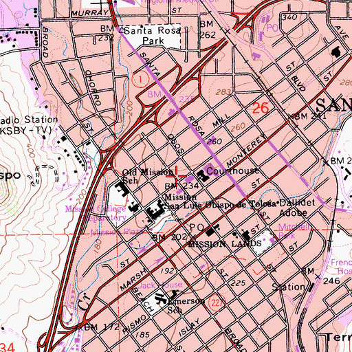 Topographic Map of Main Library San Luis Obispo City-County Library, CA