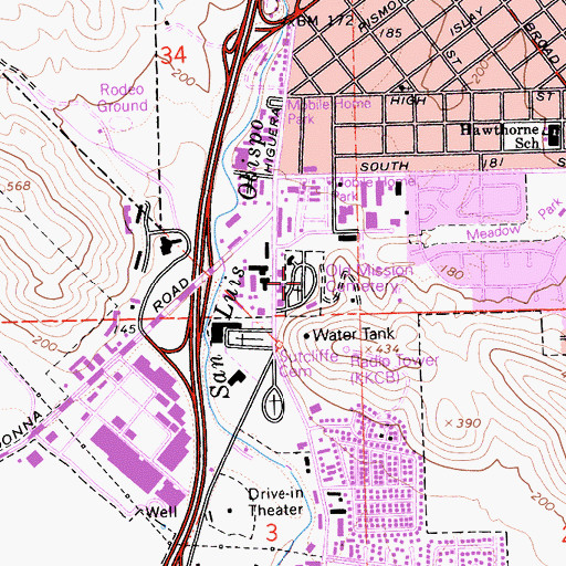 Topographic Map of Old Mission Cemetery, CA