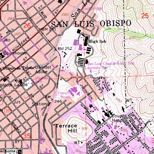 Topographic Map of San Luis Coastal Adult School, CA