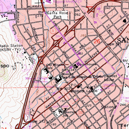 Topographic Map of San Luis Obispo City Hall, CA
