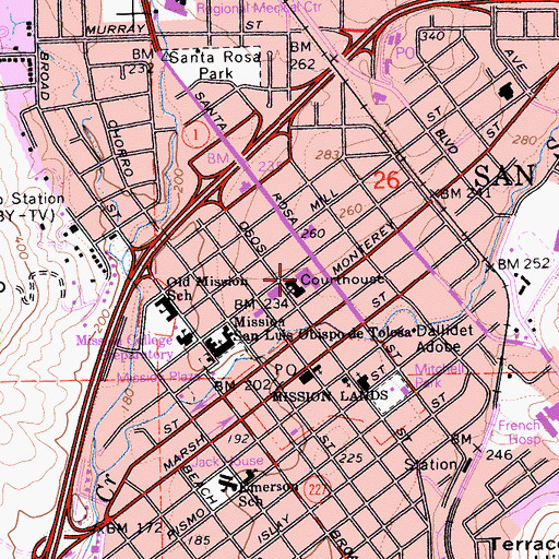 Topographic Map of San Luis Obispo County Law Library, CA