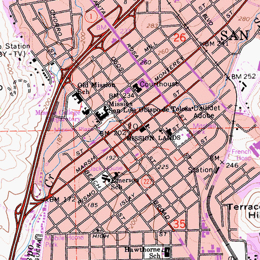 Topographic Map of Mission San Luis Obispo Post Office, CA