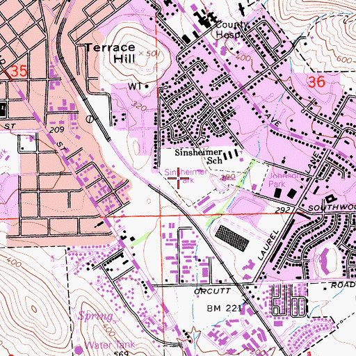 Topographic Map of Sinsheimer Park, CA