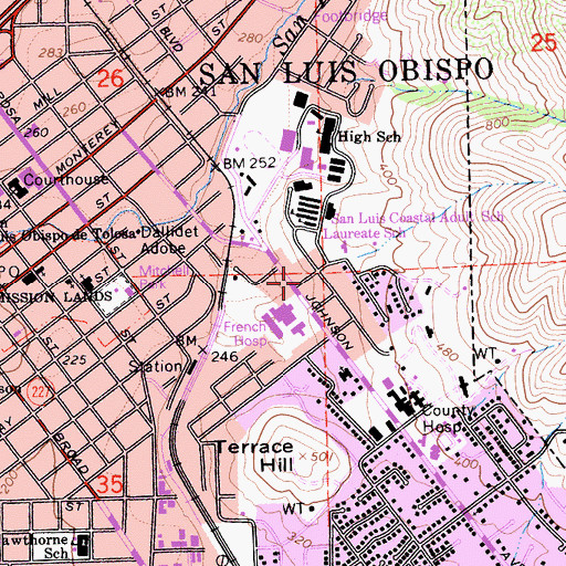 Topographic Map of Vineyard Christian Fellowship Church, CA