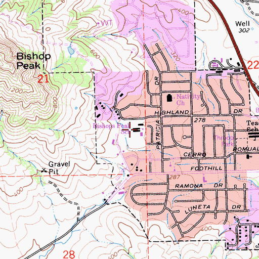 Topographic Map of Bishop's Peak Elementary School, CA