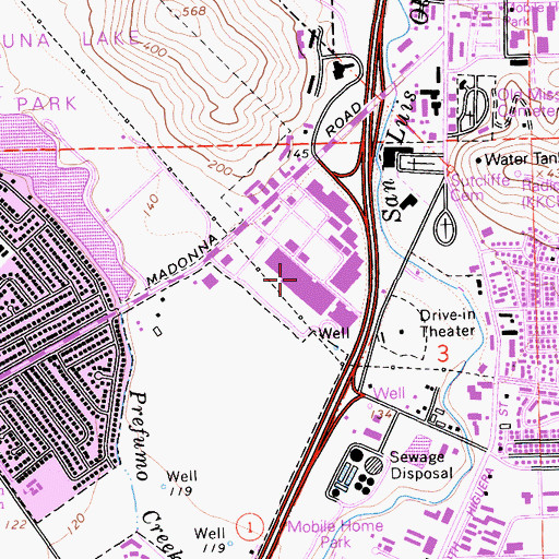 Topographic Map of Central Coast Plaza Shopping Center, CA