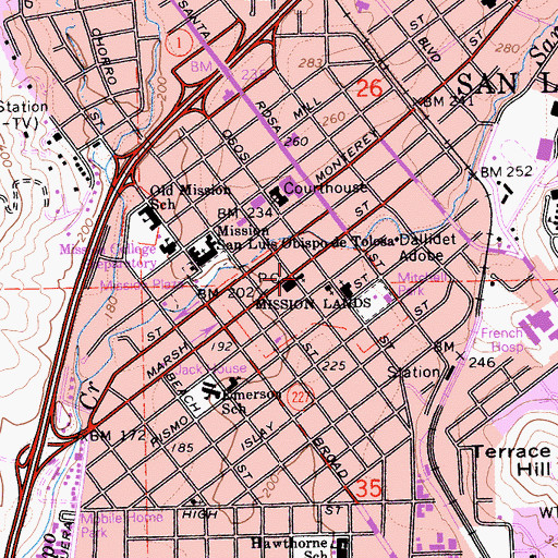 Topographic Map of First Presbyterian Church, CA