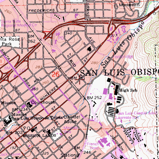 Topographic Map of Mountain View Hospital, CA