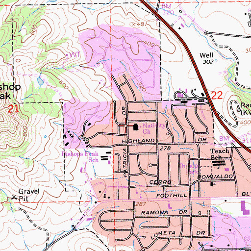 Topographic Map of Nativity of Our Lady Catholic Church, CA