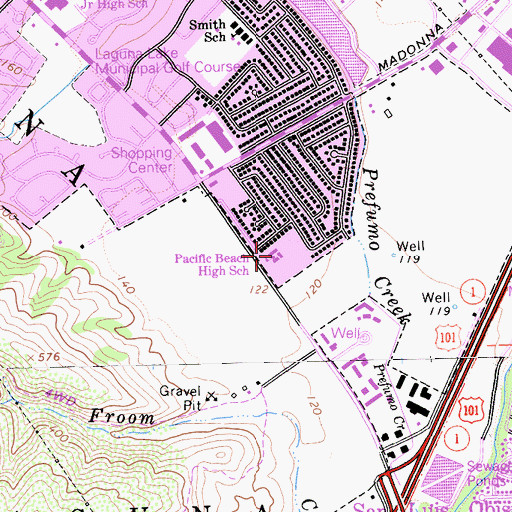 Topographic Map of Pacific Beach High School, CA