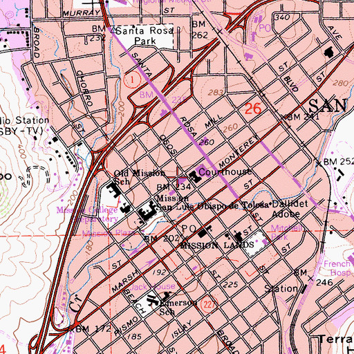 Topographic Map of San Luis Obispo County Courthouse, CA