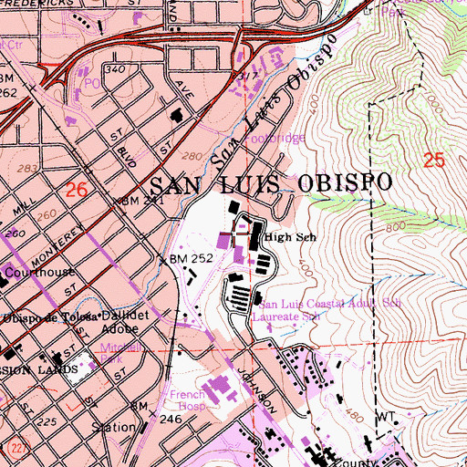 Topographic Map of San Luis Obispo High School, CA
