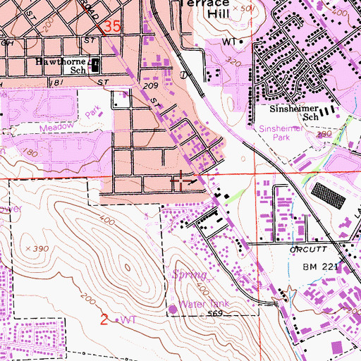 Topographic Map of Springfield Baptist Church, CA