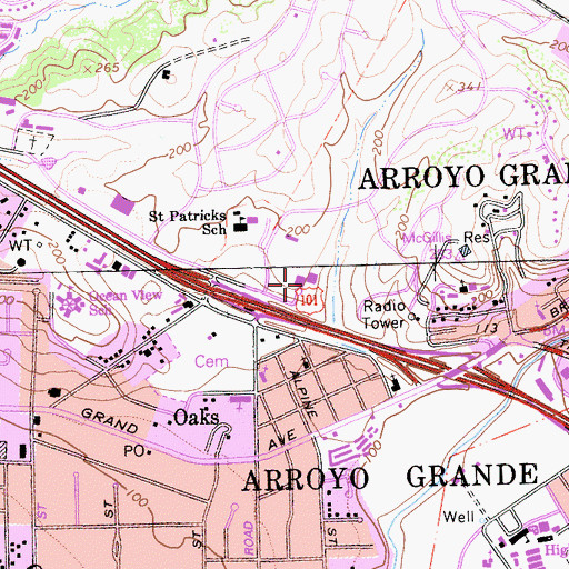 Topographic Map of Arroyo Grande Chamber of Commerce, CA