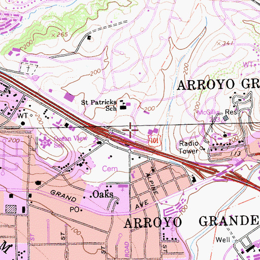 Topographic Map of Arroyo Grande Community Center, CA