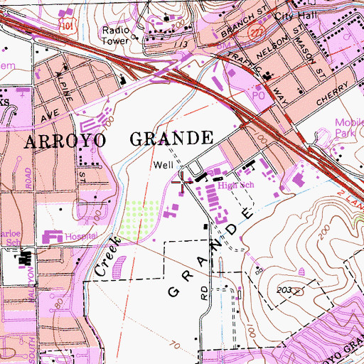 Topographic Map of Arroyo Grande High School, CA