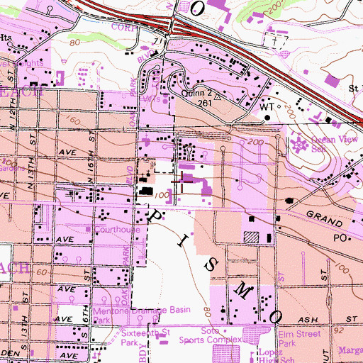 Topographic Map of Arroyo Town and Country Square Shopping Center, CA