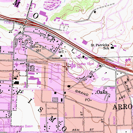 Topographic Map of Ocean View Elementary School, CA