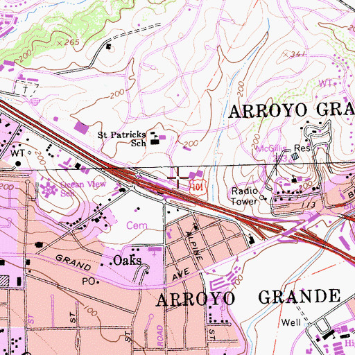 Topographic Map of South County Branch San Luis Obispo City-County Library, CA