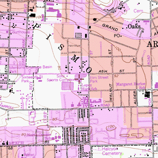 Topographic Map of Elm Street Park, CA