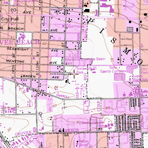 Topographic Map of Grover City Park, CA
