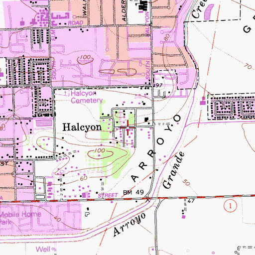 Topographic Map of Halcyon Post Office, CA