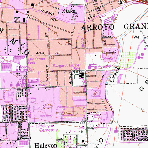 Topographic Map of Harloe Elementary School, CA