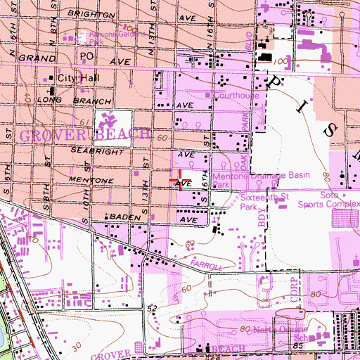 Topographic Map of Mentone Drainage Basin Park, CA