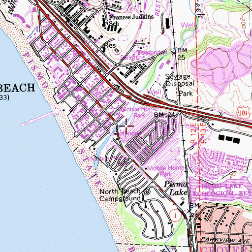 Topographic Map of Holiday Recreational Vehicle Park, CA