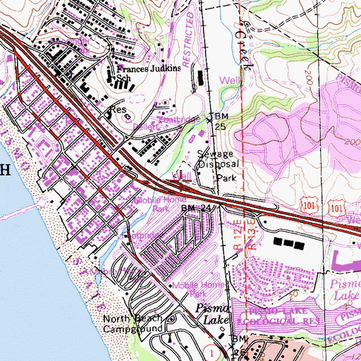 Topographic Map of Pismo Beach City Park, CA
