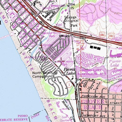 Topographic Map of Pismo Dunes Travel Trailer Park, CA