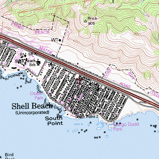 Topographic Map of Shell Beach Post Office, CA