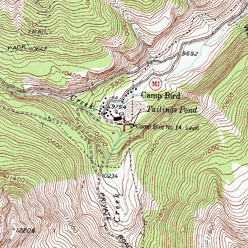 Topographic Map of Camp Bird Number 14 Level, CO