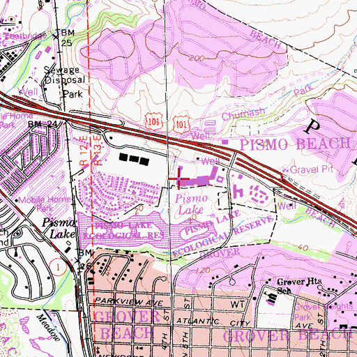 Topographic Map of Pismo Coast Shopping Plaza Shopping Center, CA