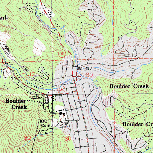 Topographic Map of Boulder Creek Park, CA