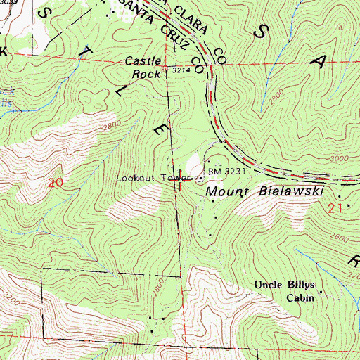 Topographic Map of Mount Bielawski Lookout, CA