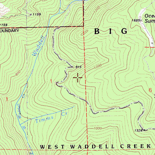 Topographic Map of Sunset Trail, CA