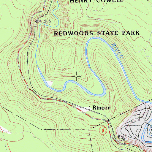 Topographic Map of Cathedral Redwoods, CA