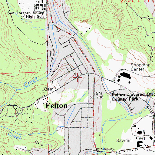 Topographic Map of Felton Branch Santa Cruz City-County Library, CA