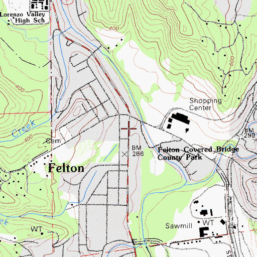 Topographic Map of Felton Covered Bridge, CA