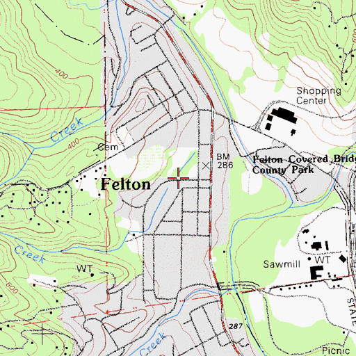 Topographic Map of Felton Post Office, CA