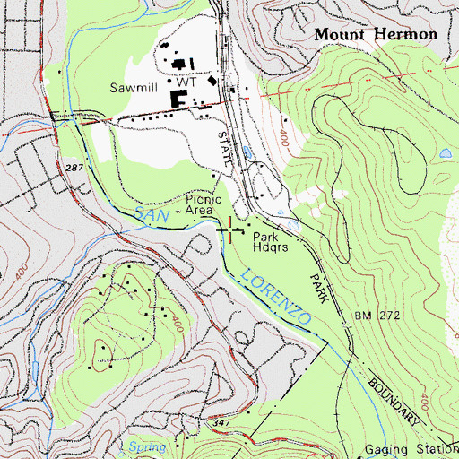Topographic Map of Henry Cowell Redwoods State Park Headquarters, CA