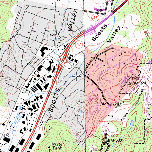 Topographic Map of Community Foursquare Church of Scotts Valley, CA