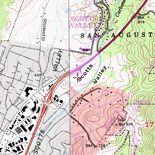 Topographic Map of Santas Village Shopping Center, CA