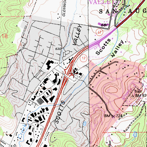 Topographic Map of Scotts Valley First Baptist Church, CA