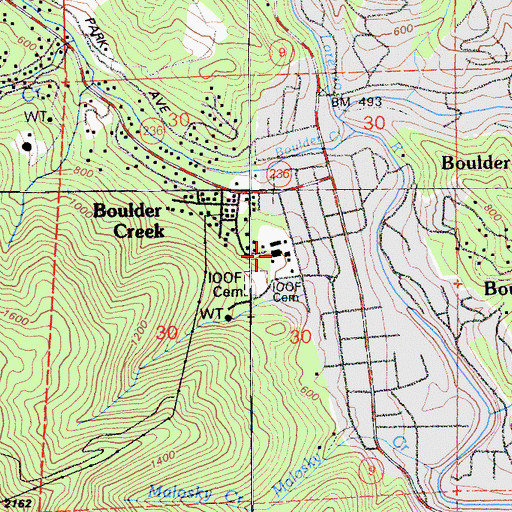 Topographic Map of Boulder Creek Elementary School, CA